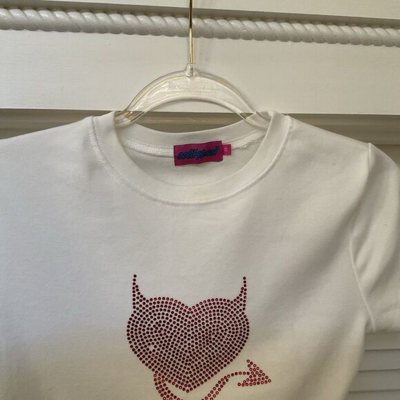 Edikted Crop Shirt White Short Sleeve Heart Design, Size XS - Picture 5 of 8